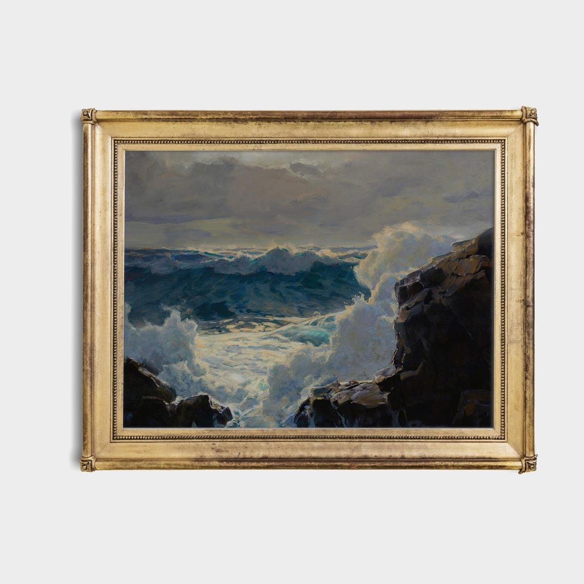 Moonlit Ocean Waves Crashing Against Tall Black Cliffs Poster - Image 4