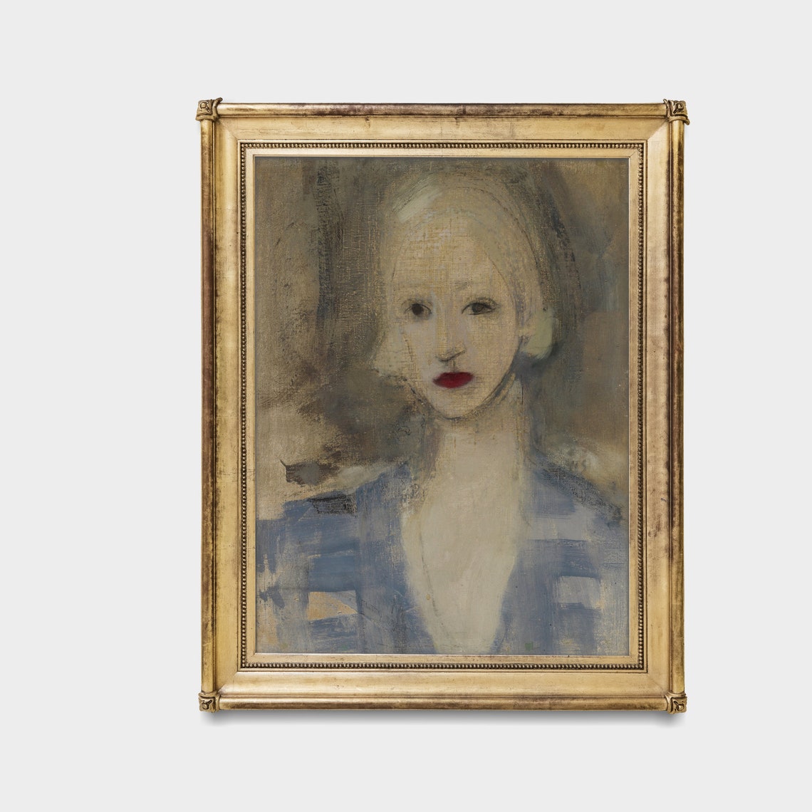 Abstract Woman Portrait Red Lips Blue Dress Modern Vintage Poster - Image 3