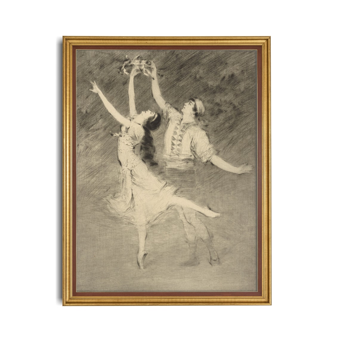 Expressive Charcoal Sketch Of Two Dancers In Motion Vintage Art Poster - Image 2