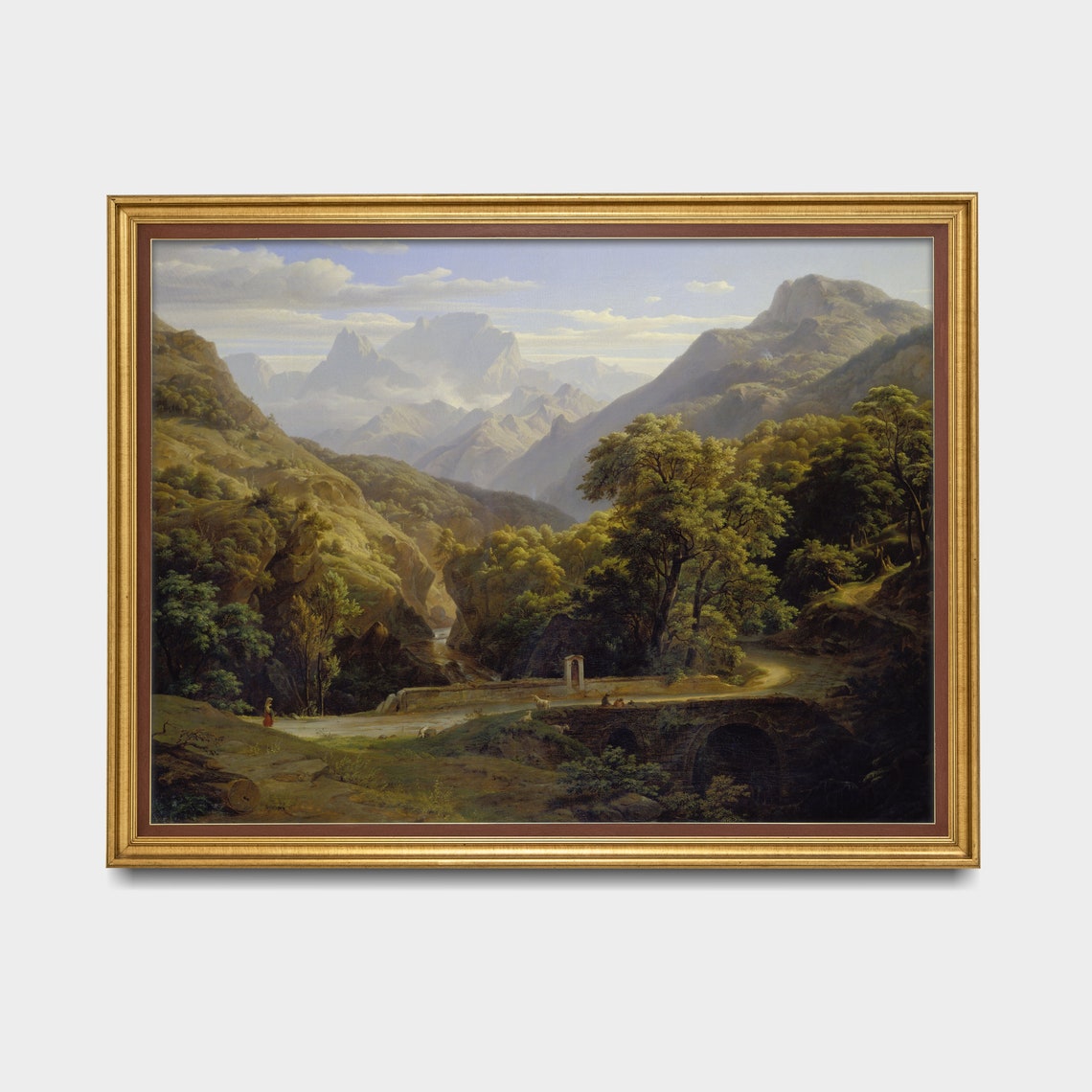 Stone Bridge Over a Mountain River in an Alpine Valley Poster - Image 3