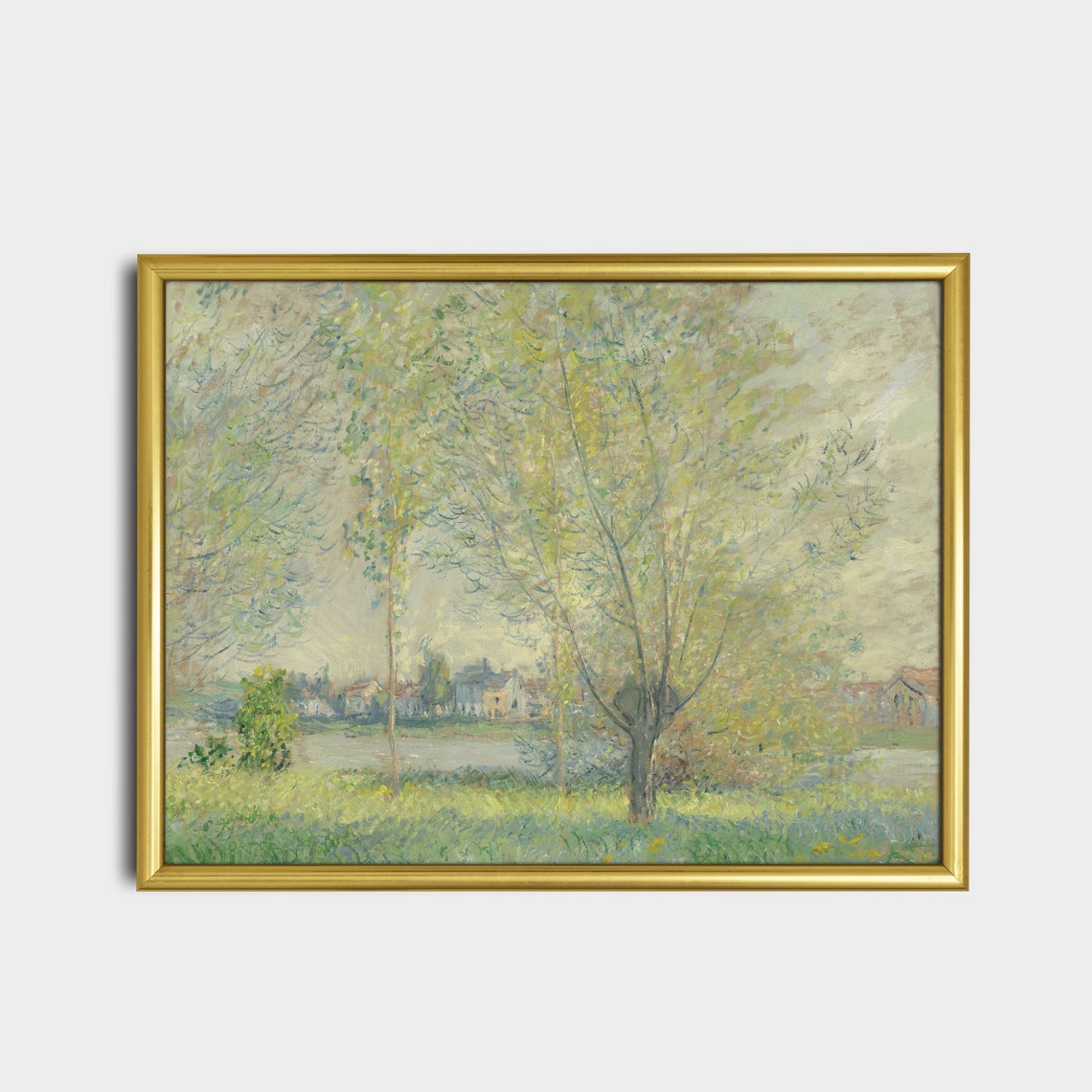 Spring Riverside with Young Trees and Village Impressionist Poster - Image 5