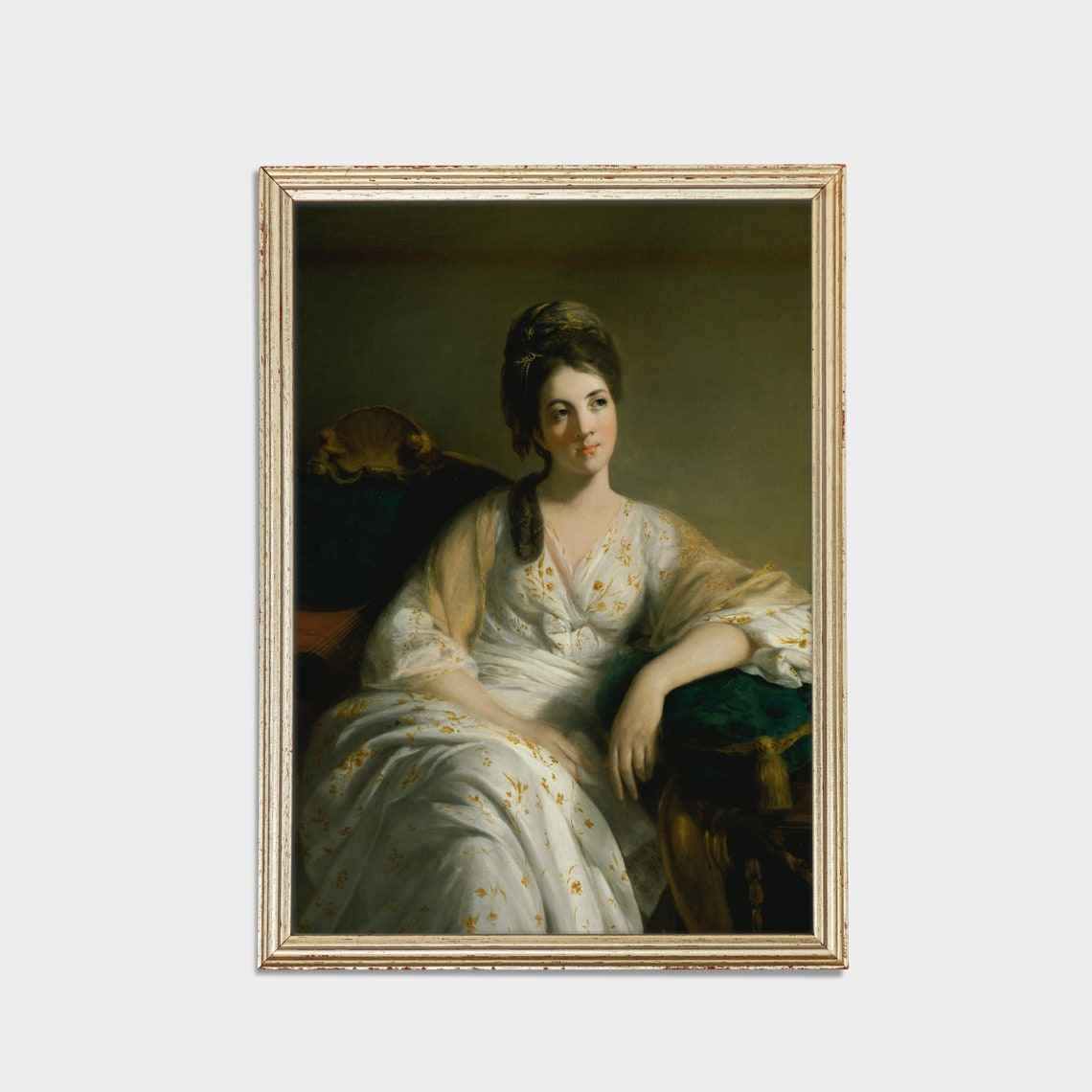Lady in White Floral Gown Reclining Vintage Regency Portrait Poster - Image 2