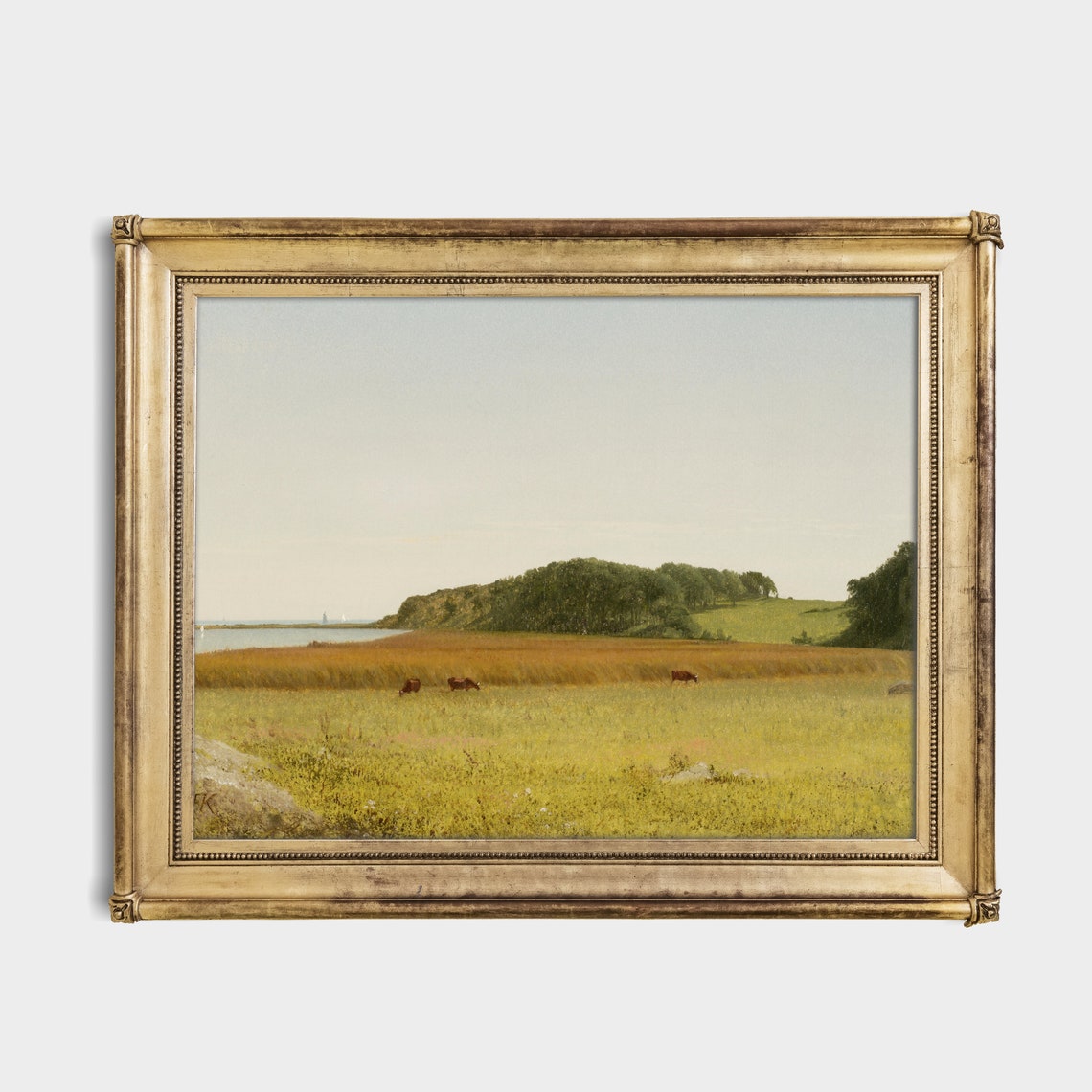 Serene Coastal Meadow Cows Grazing Luminous Vintage Landscape Poster - Image 4