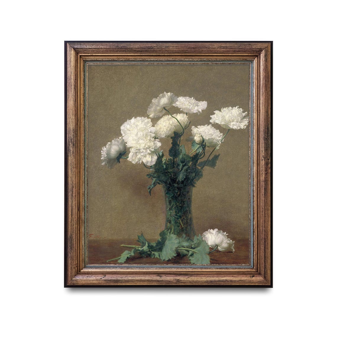 White Poppies Bouquet Glass Vase Realistic Floral Still Life Poster - Image 2