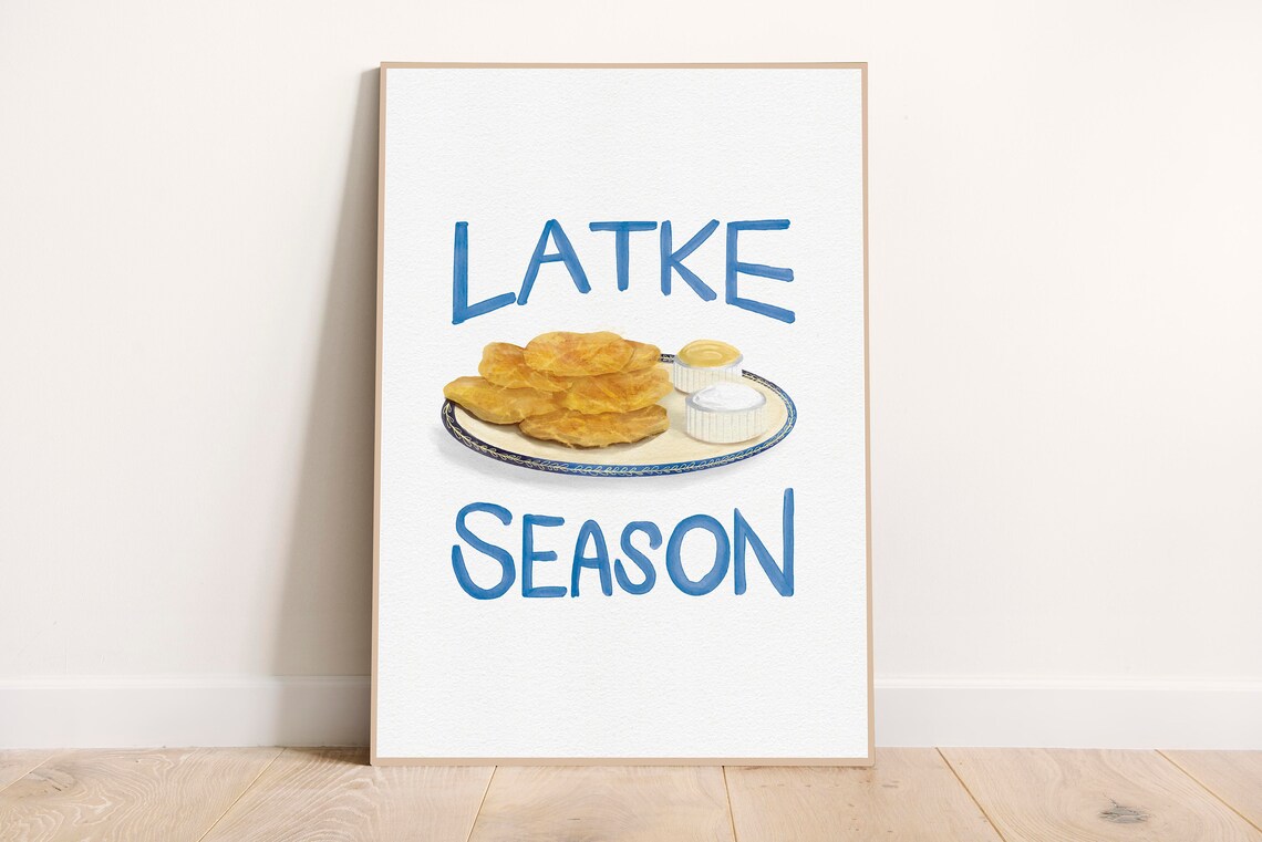 Latke Season Hanukkah Watercolor Latkes for Jewish Holiday Wall Art