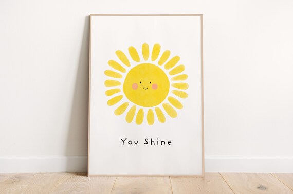 You Shine Happy Smiling Sun Nursery Wall Art for Kids Bedroom