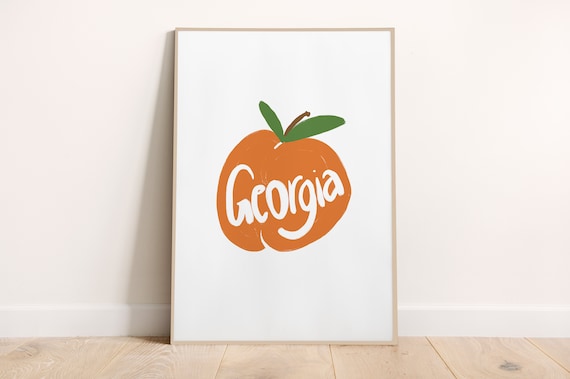 Georgia Peach Illustrated Citrus Fruit Modern Kitchen Wall Art