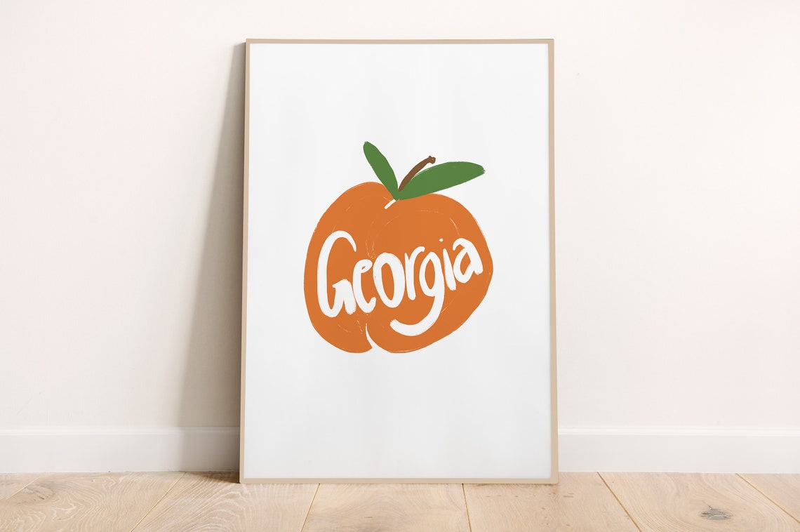 Georgia Peach Illustrated Citrus Fruit Modern Kitchen Wall Art