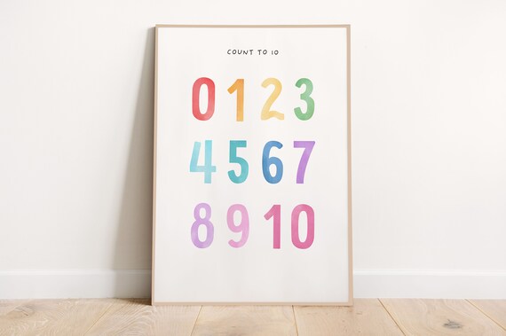 Count to 10 Pastel Watercolor Numbers Kids Nursery Classroom Poster