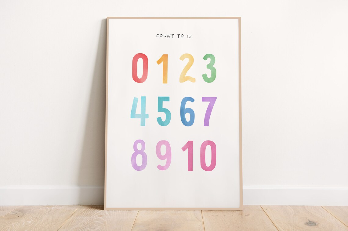 Count to 10 Pastel Watercolor Numbers Kids Nursery Classroom Poster