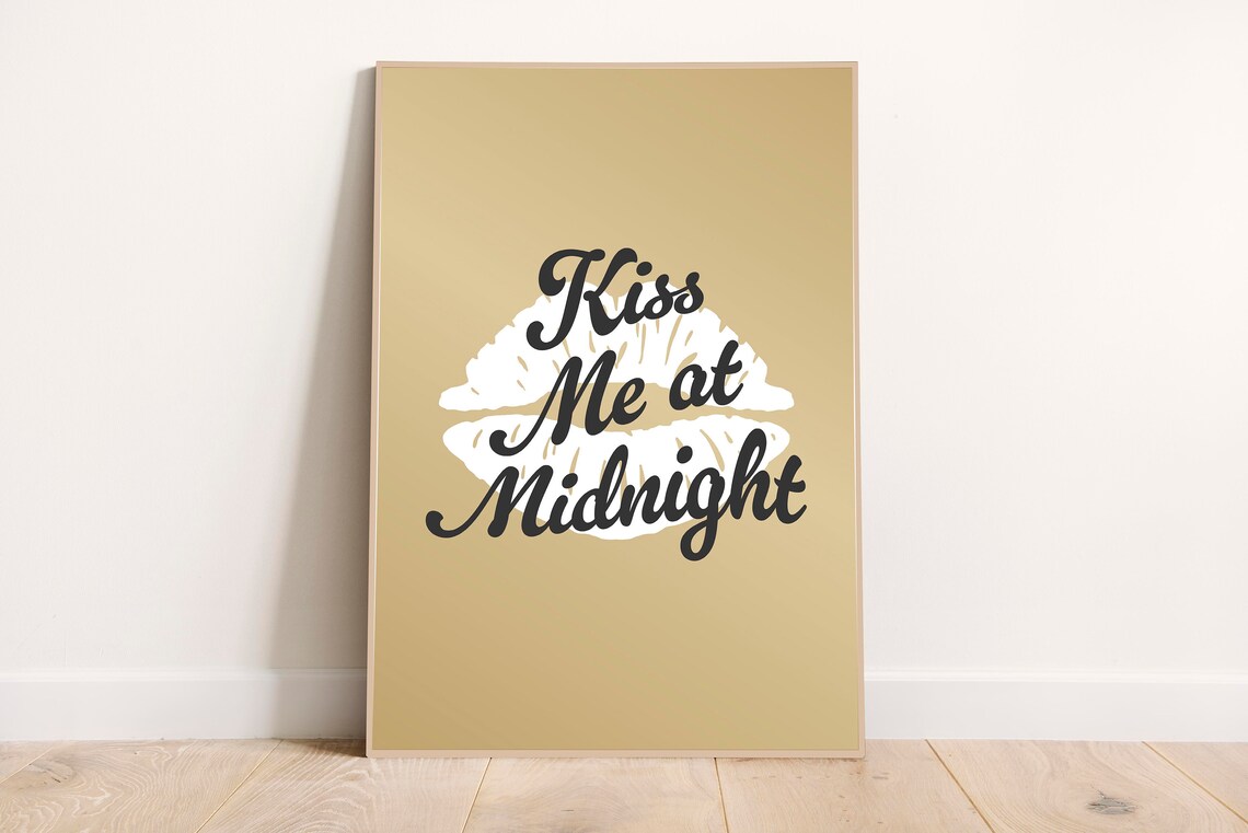 Kiss Me At Midnight Gold Lip Silhouette New Years Eve Party Poster