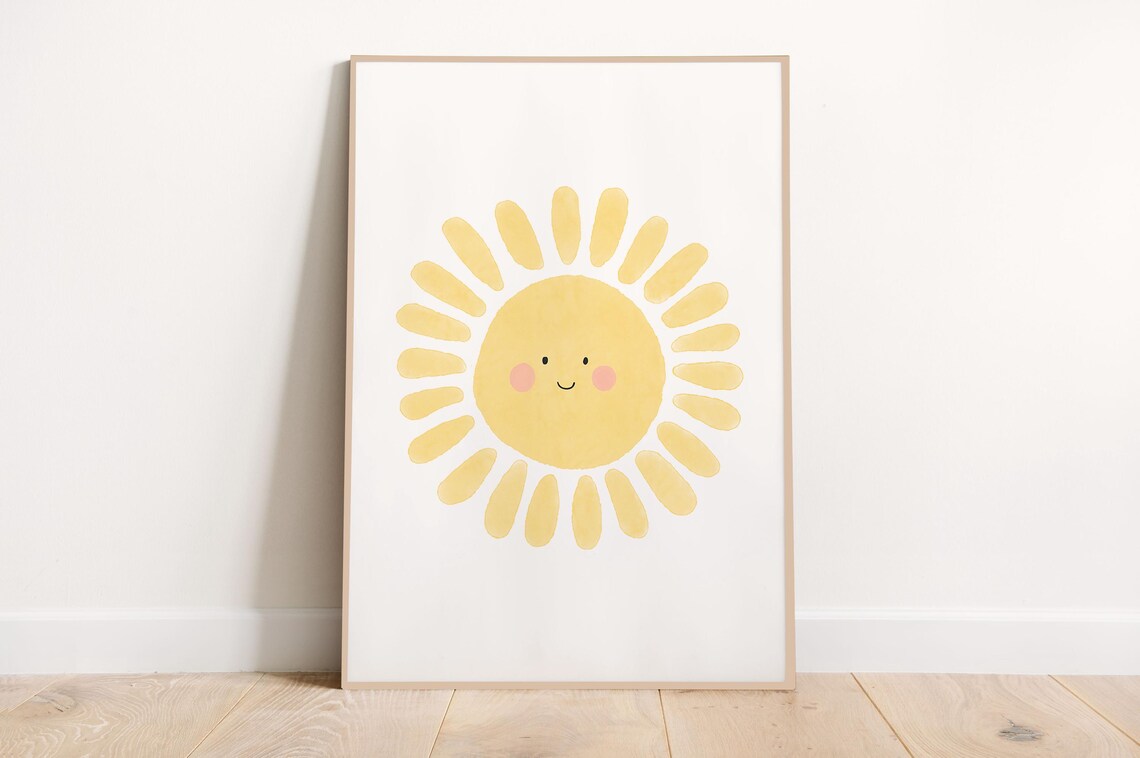 Happy Smiling Sunny Sunshine Face Kids Nursery Room Wall Poster