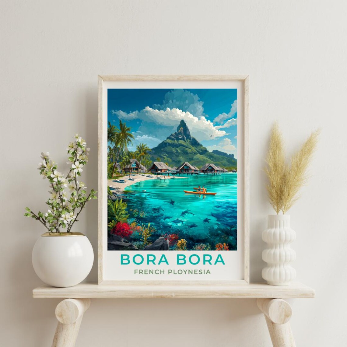 Bora Travel Art, Tahiti Vintage Scenic Travel Poster