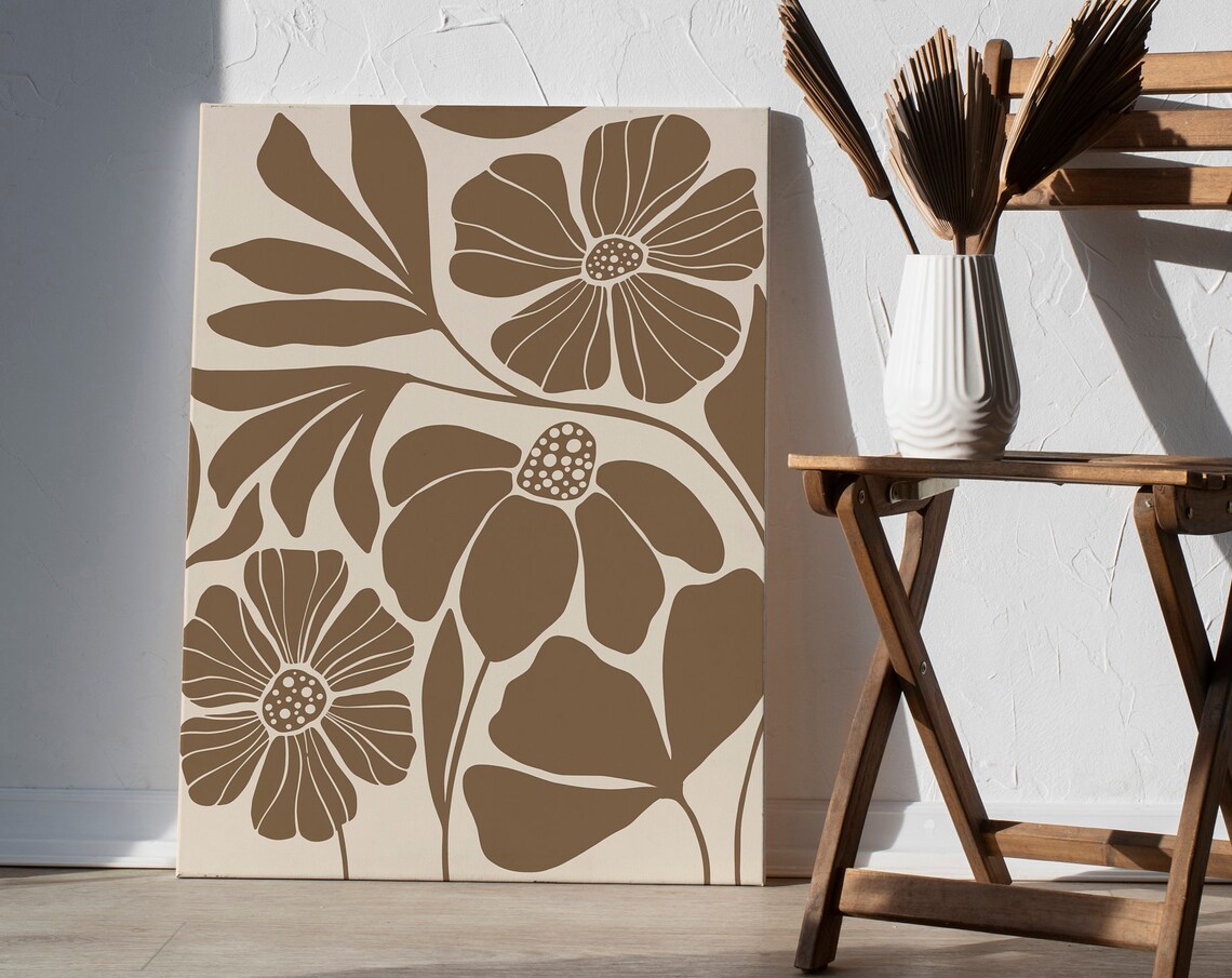 Earth Toned Brown Floral Botanical Mid Century Modern Canvas Print