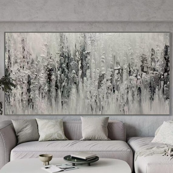 Black White Abstract Acrylic Art Large Size Modern Wall Art 3d Horizontal Home Wall Decor Thick Textured Oil Artwork Unique Wall Hanging