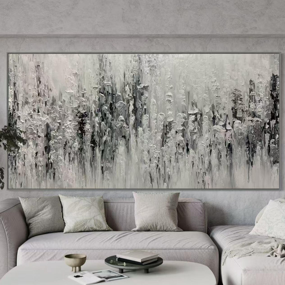 Black and White Vertical Drip Abstract Forest Texture Poster