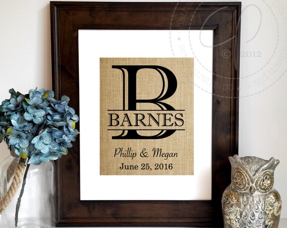 Personalized Wedding Gift Family Name Sign Burlap Monogram Monogrammed Gift Wedding Gift Rustic Wedding Sign Anniversary Gift