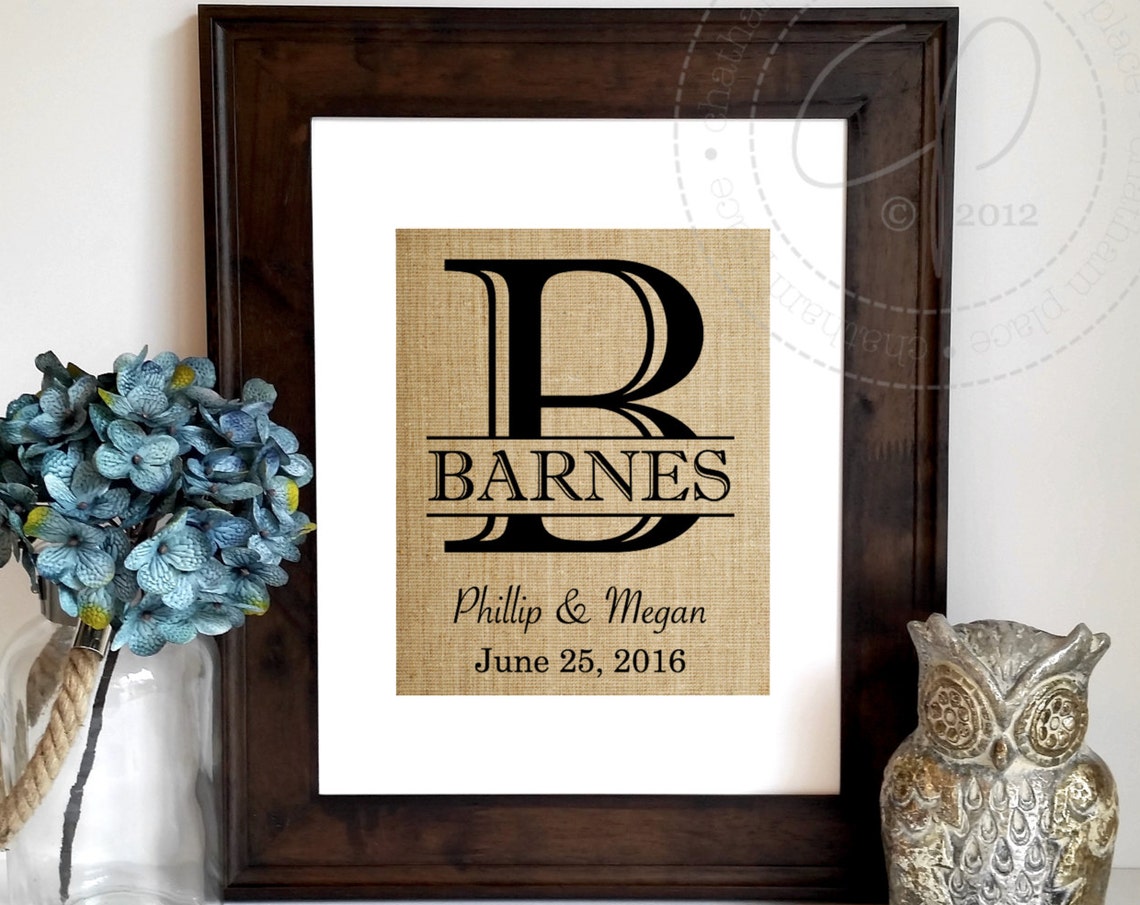 Barnes B Split Monogram Phillip and Megan Wedding Burlap Gift Poster