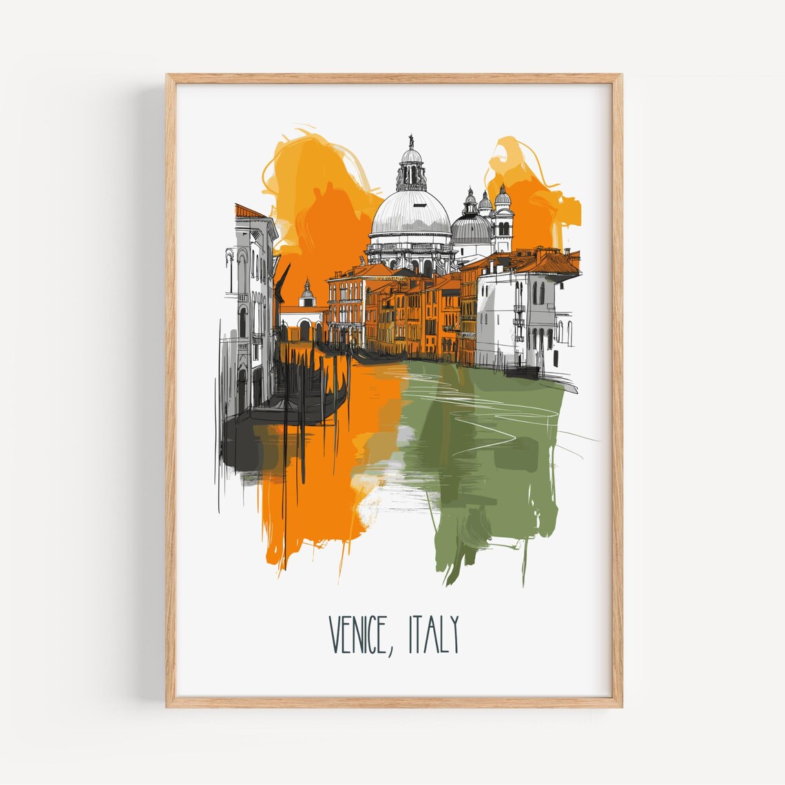 Venice Italy Skyline Poster Grand Canal Gondola Line Sketch Art