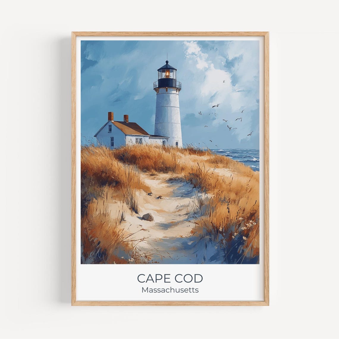 Cape Cod Massachusetts Poster Lighthouse Beach Dunes Coastal Art