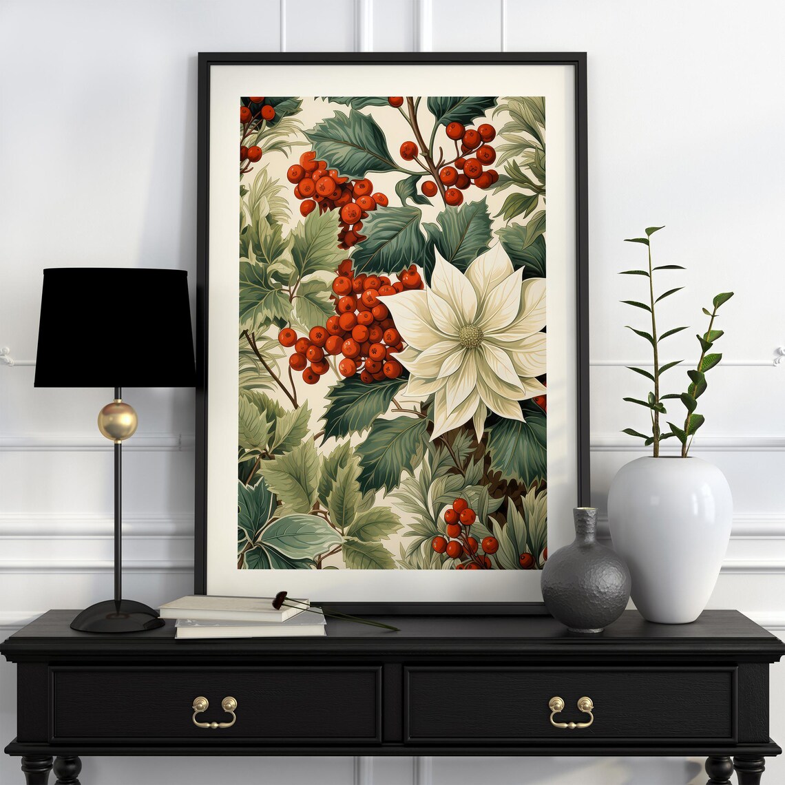 Poinsettia Christmas Print, Vintage Holiday Decor - Image 2