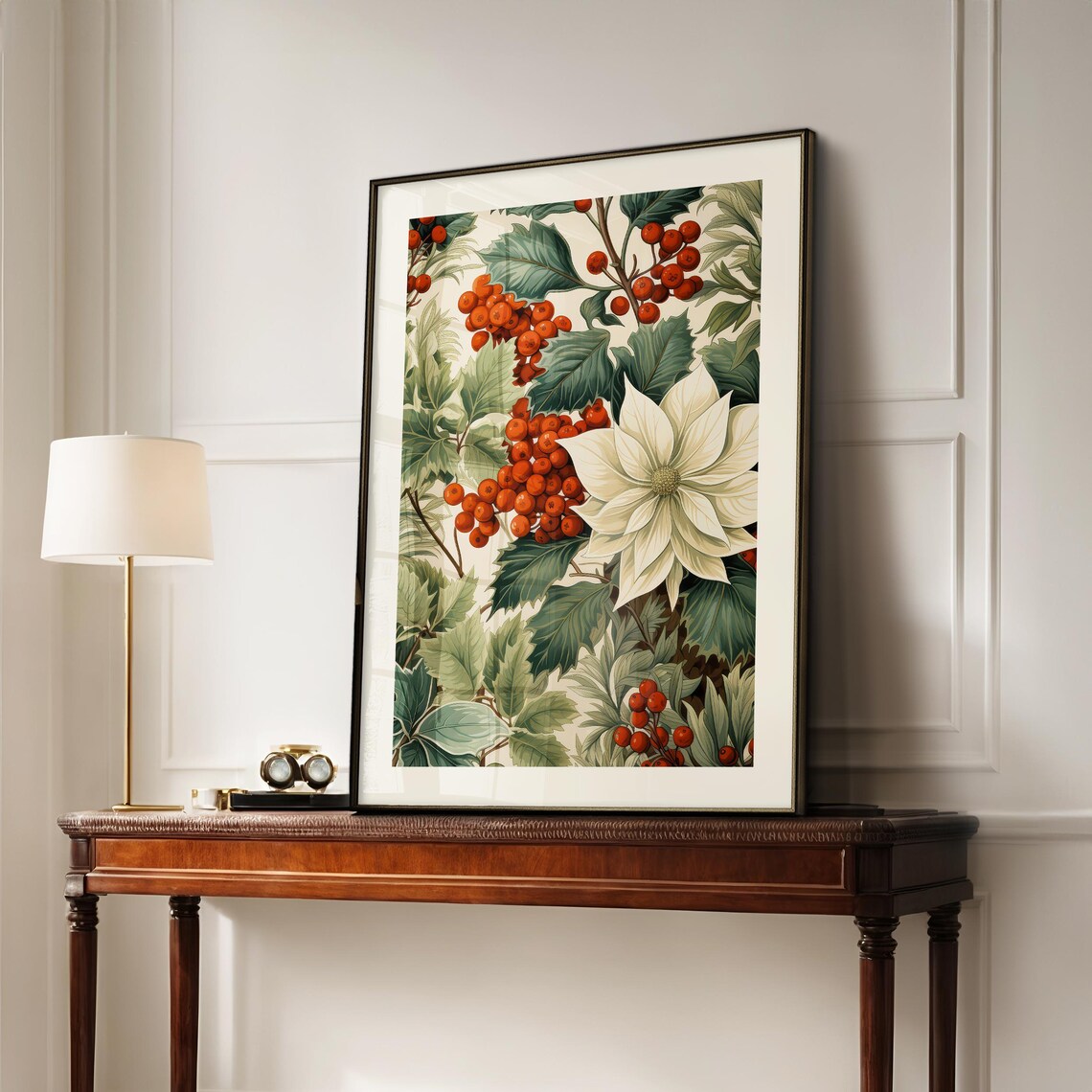 Poinsettia Christmas Print, Vintage Holiday Decor