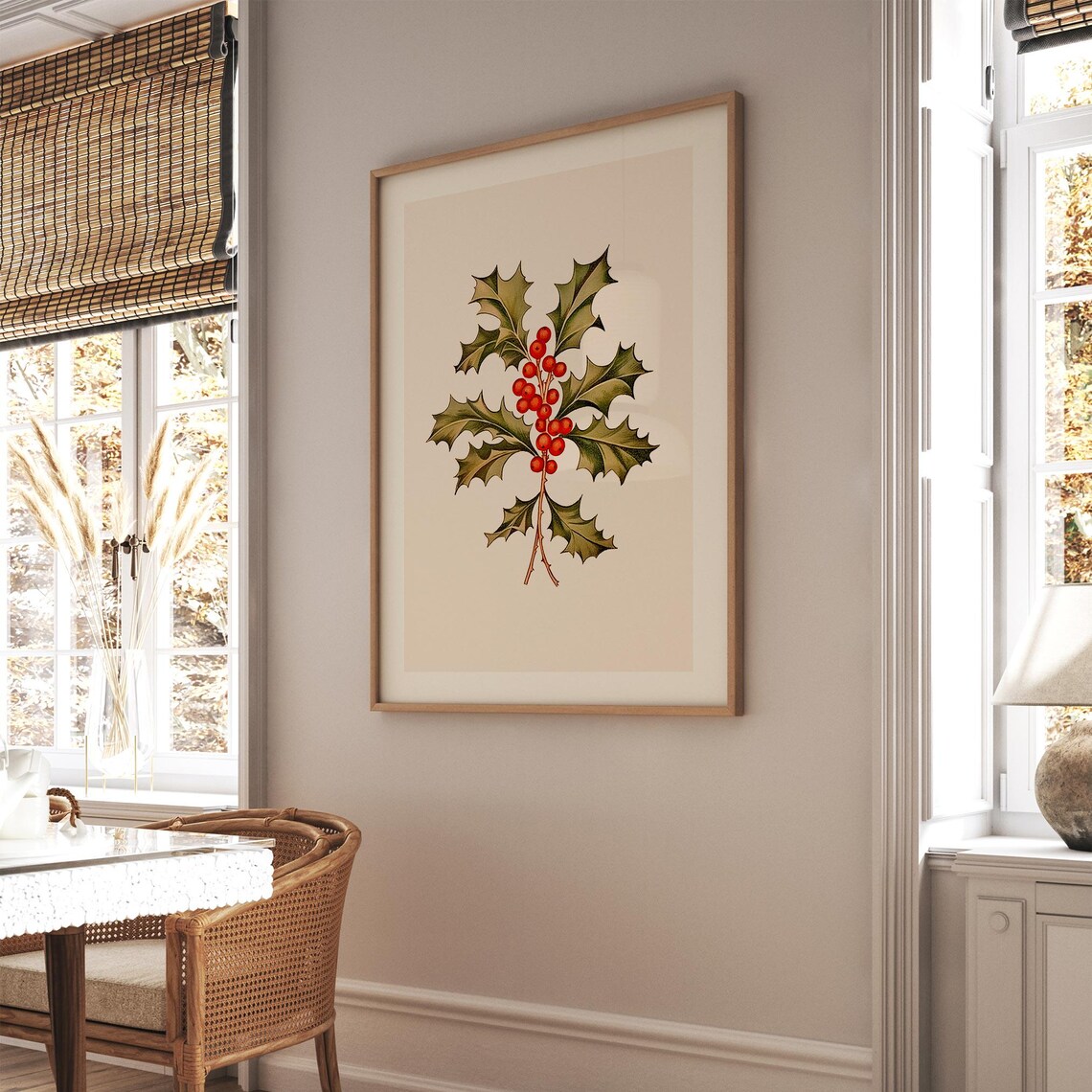 Holly Sprig With Red Berries Vintage Botanical Christmas Poster - Image 2
