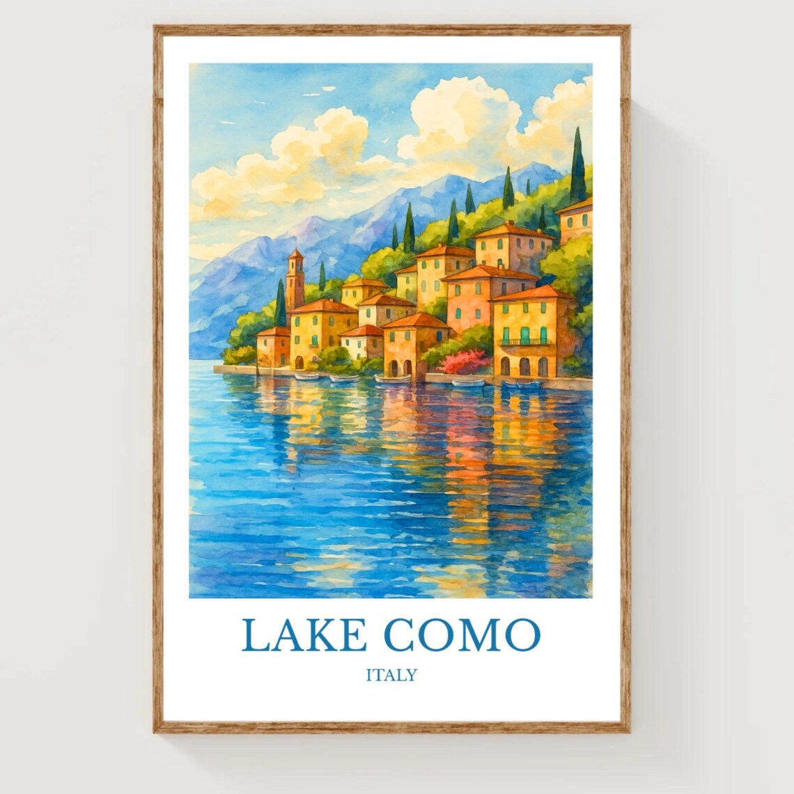 Lake Como Italy Lakeside Village Reflection Watercolor Poster
