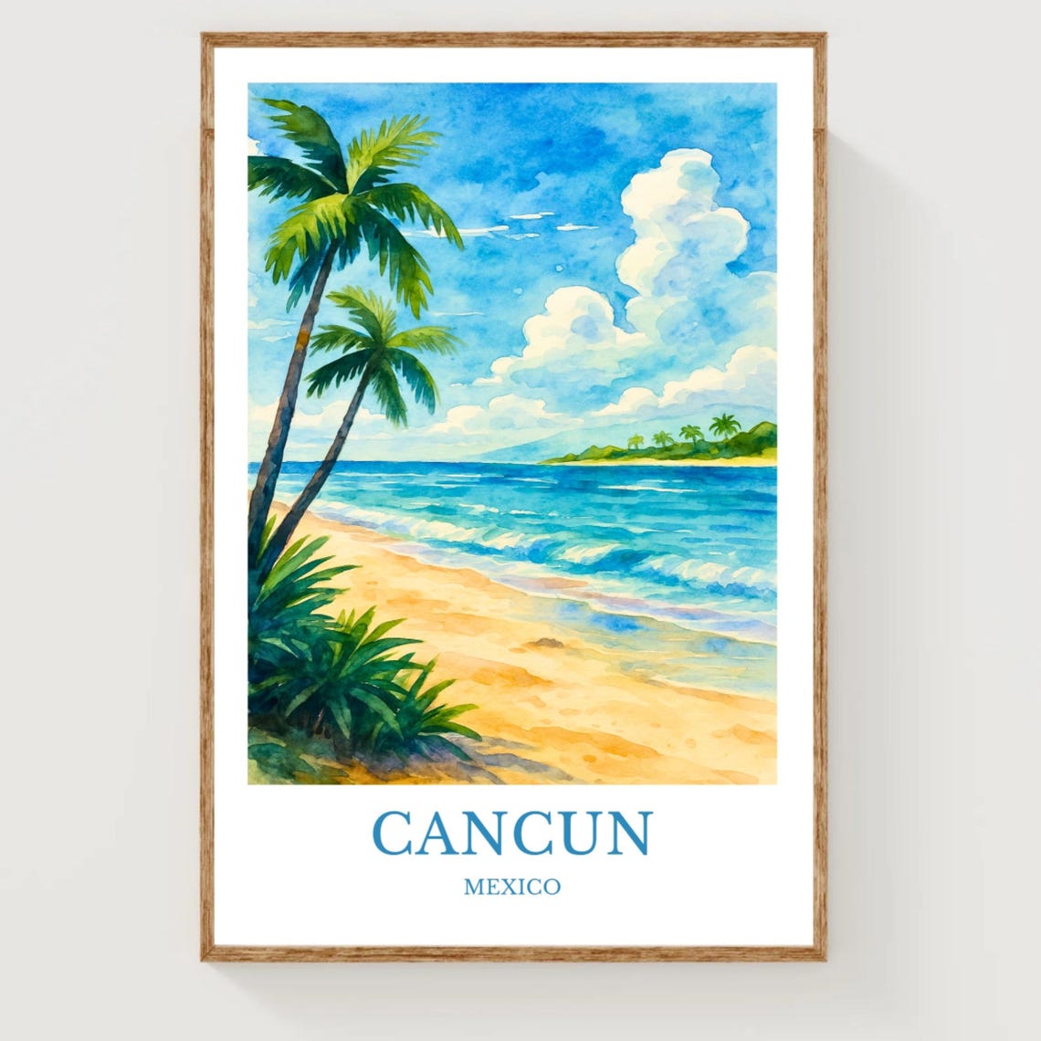 Cancun Mexico Beach Watercolor Tropical Ocean Travel Art Print