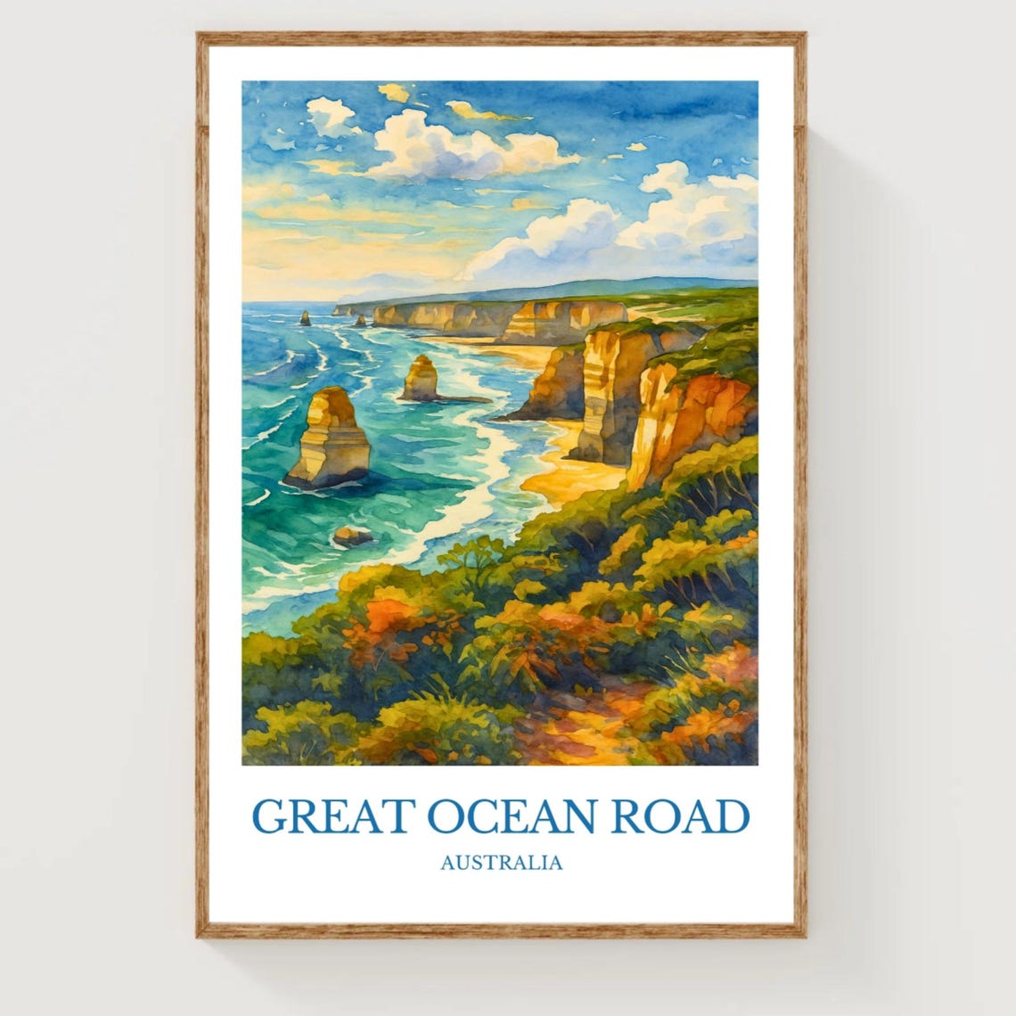Great Ocean Road Australia Watercolor Travel Poster Coastal Decor