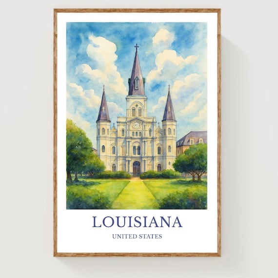 Louisiana St Louis Cathedral New Orleans Watercolor Travel Poster