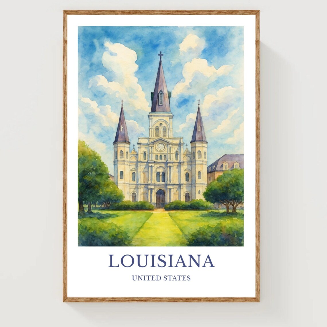 Louisiana St Louis Cathedral New Orleans Watercolor Travel Poster