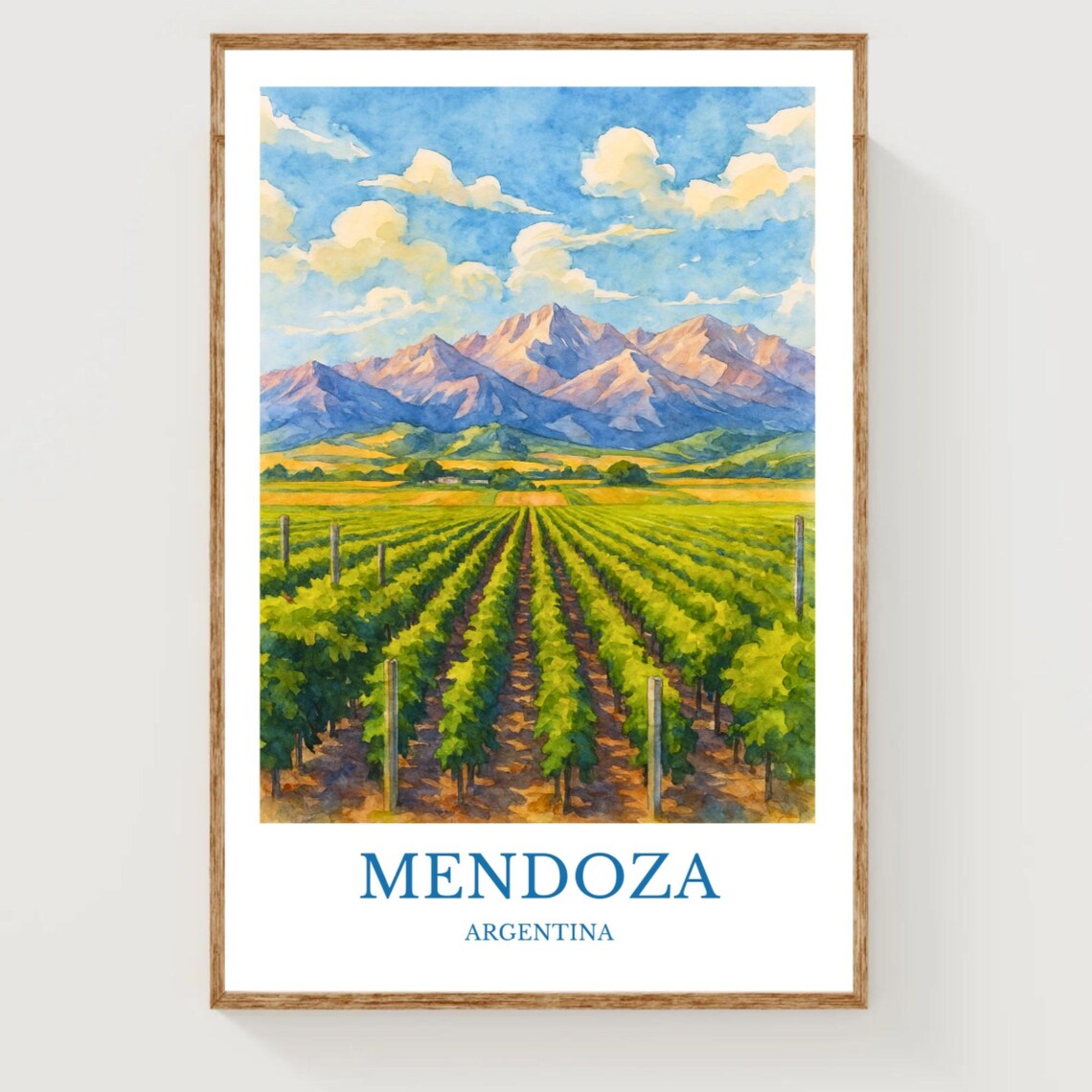 Mendoza Argentina Vineyard Andes Watercolor Wine Travel Print