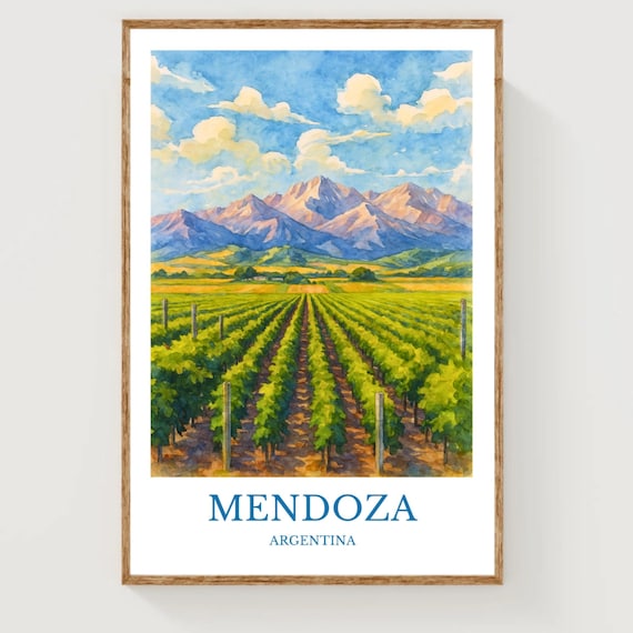 Mendoza Argentina Vineyard Andes Watercolor Wine Travel Print