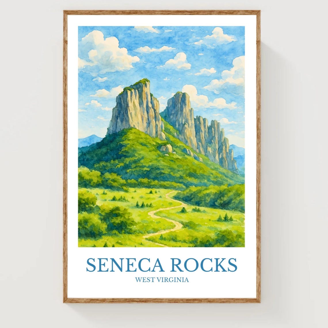 Seneca Rocks West Virginia Sandstone Cliffs Watercolor Travel Poster