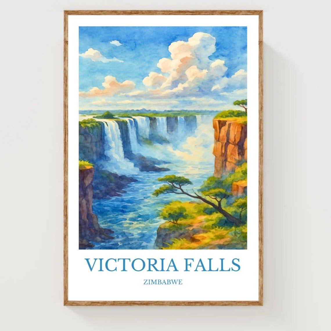Victoria Falls Zimbabwe Watercolor Landscape Travel Gift Poster