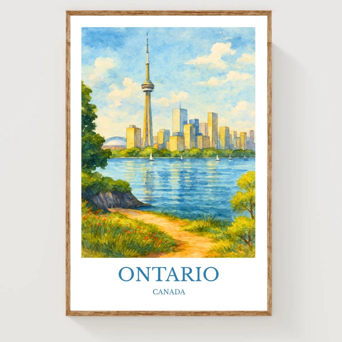 Ontario Canada CN Tower Toronto Skyline Lake Sail Watercolor Poster