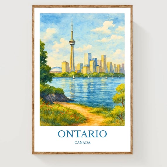 Ontario Canada CN Tower Toronto Skyline Lake Sail Watercolor Poster