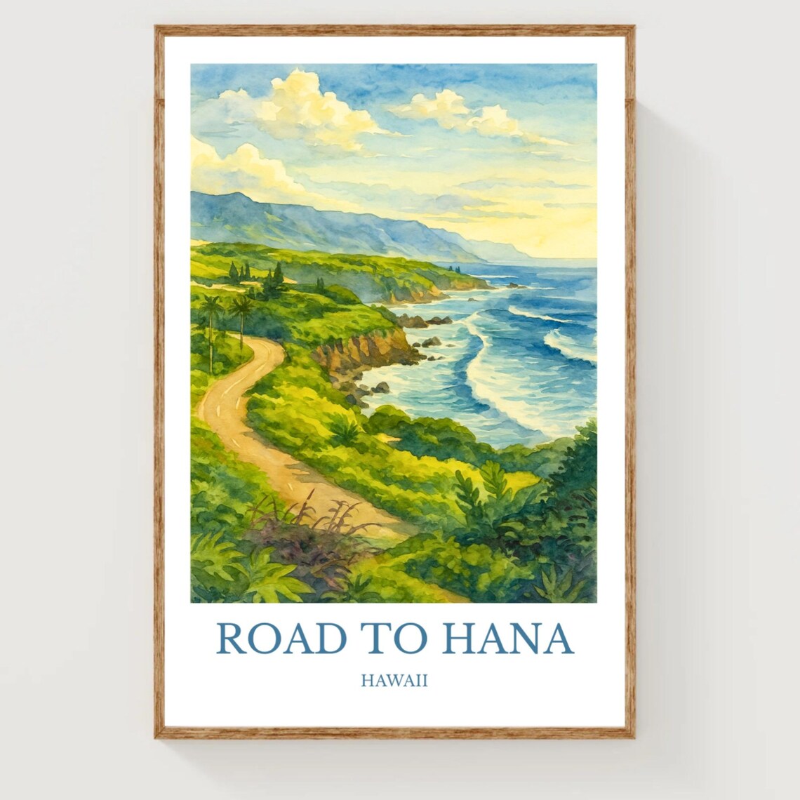 Road To Hana Coastal Drive Cliffs Hawaii Watercolor Travel Poster