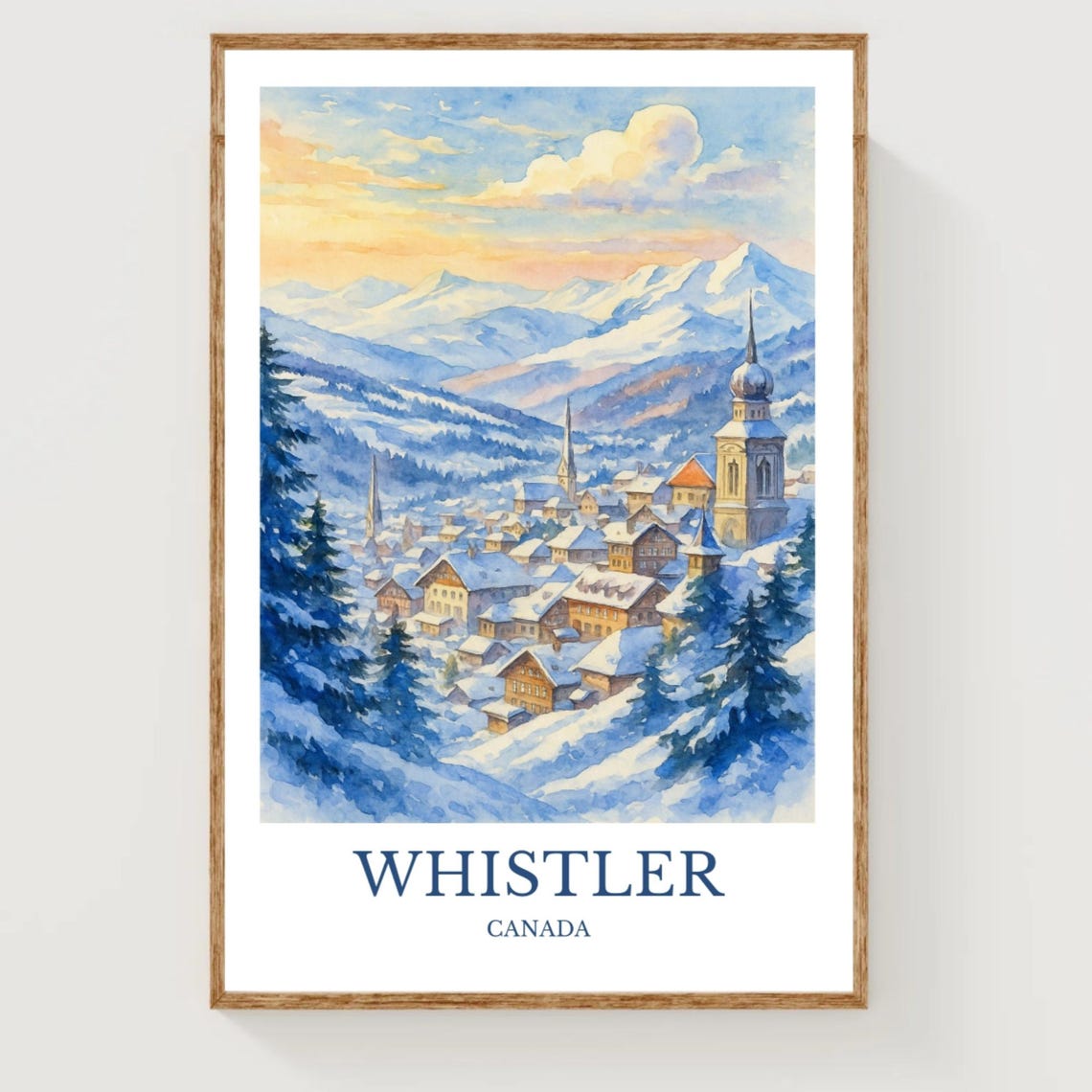 Whistler Canada Snowy Alpine Village Watercolor Travel Poster