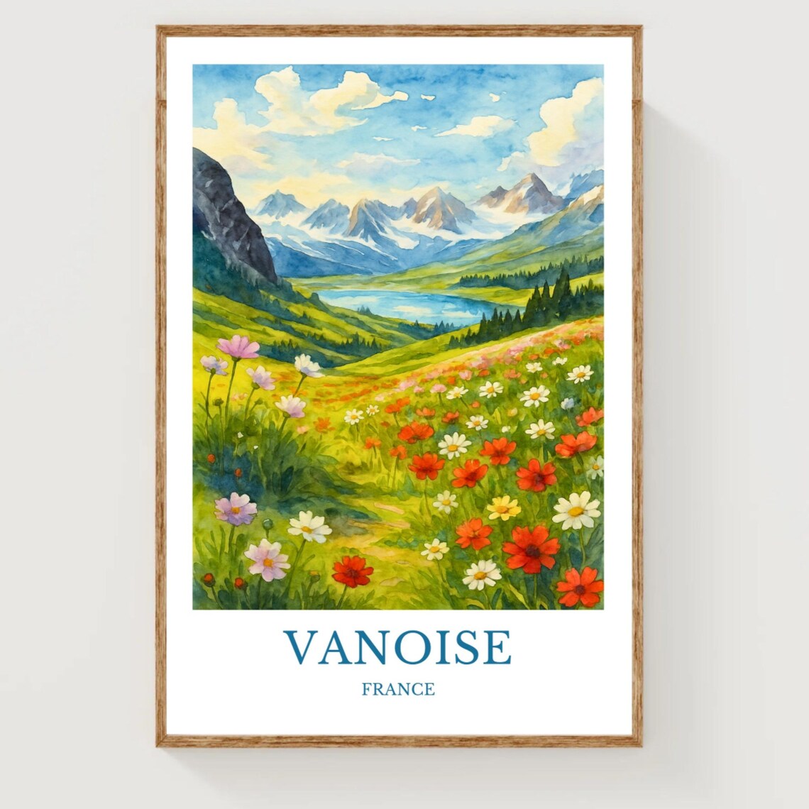 Vanoise France Alpine Wildflower Meadow Watercolor Travel Poster
