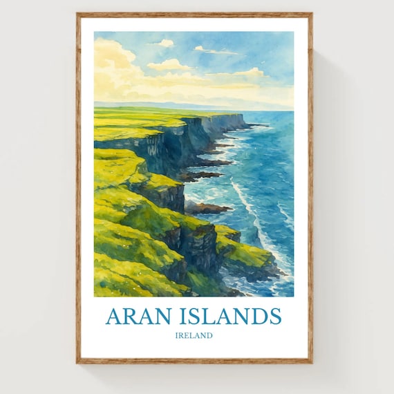 Aran Islands Ireland Dramatic Sea Cliffs Watercolor Travel Poster