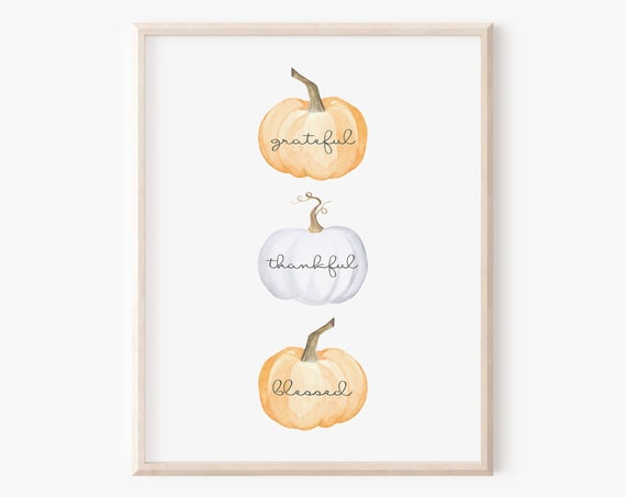 Instant Grateful Thankful Blessed Cute Mini Pumpkins Print Fall Wall Art Thanksgiving Artwork Simple Autumn Wall Dcor
