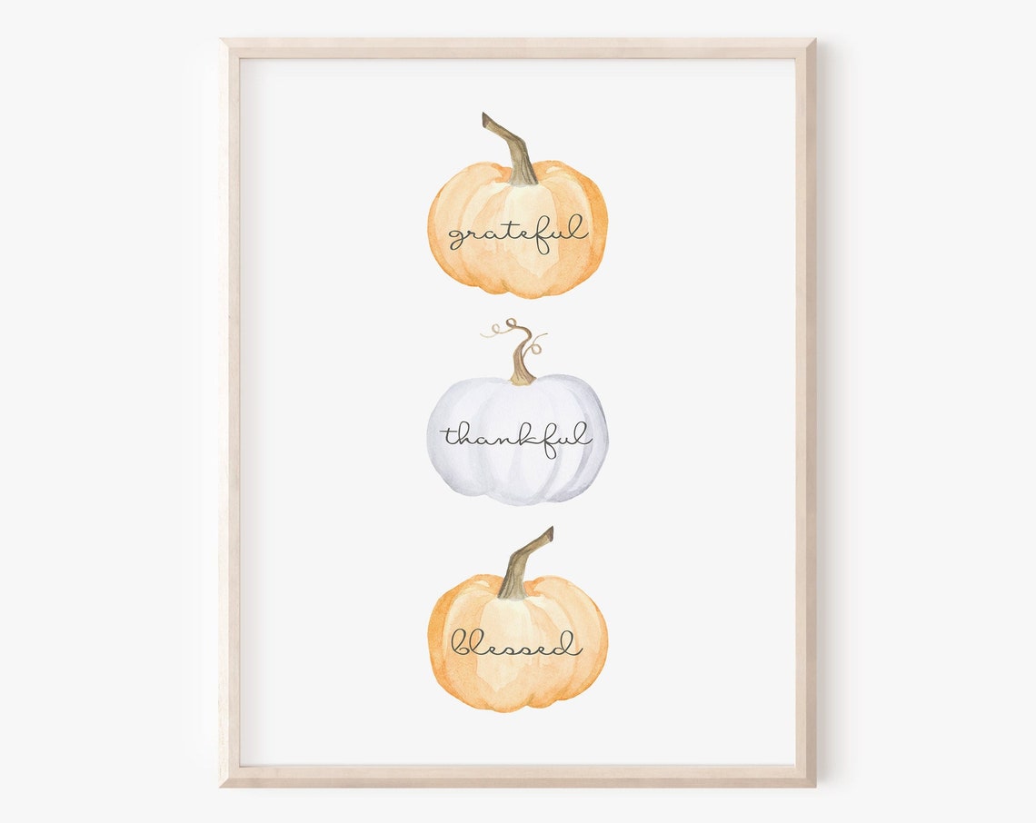 Instant Grateful Thankful Blessed Cute Mini Pumpkins Print Fall Wall Art Thanksgiving Artwork Simple Autumn Wall Dcor