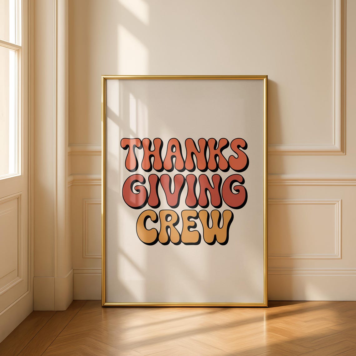Thanksgiving Crew Print Retro 70s Typography Groovy Fall Decor