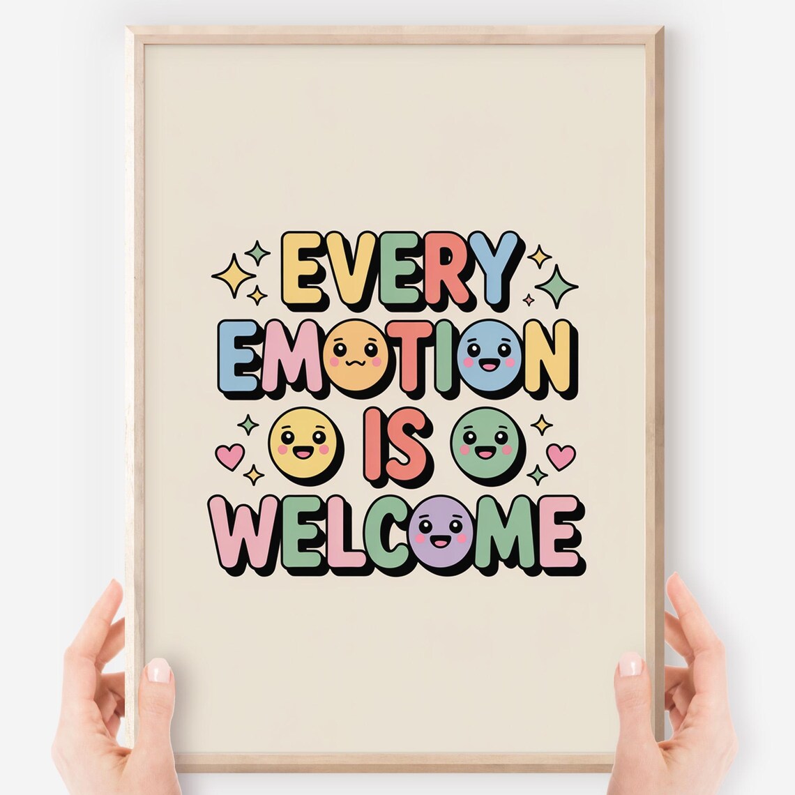 Every Emotion Is Welcome Retro Classroom Feelings Faces Colorful Poster