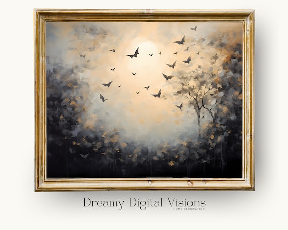 Spooky Bats Misty Moonlit Forest Halloween Dark Academia Poster