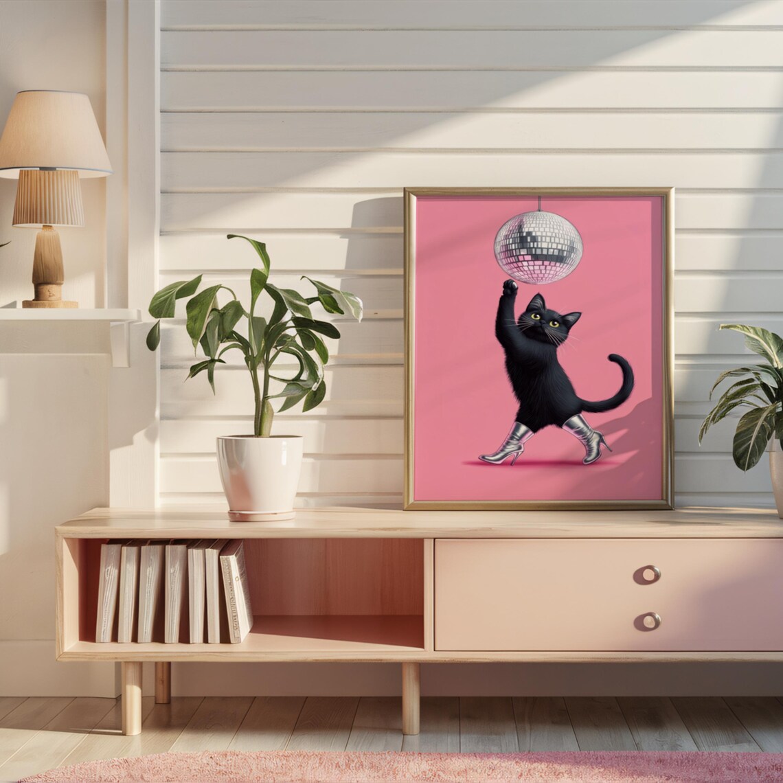 Funny Cat Poster Print, Trendy Disco Ball Art - Image 2