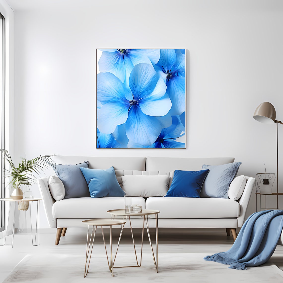 Vibrant Blue Hydrangea Bloom Close Up Botanical Garden Art Print - Image 2