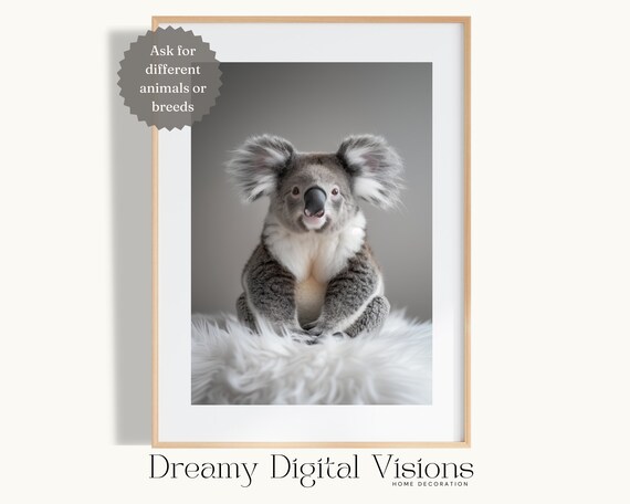 Baby Koala Nursery Art Soft Neutral Cute Animal Wall Poster For Kids